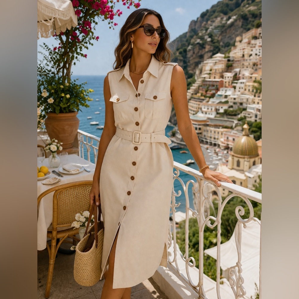 Banana Republic Safari Dress BNWT Belted Utility Chic Neutral Button Front Midi